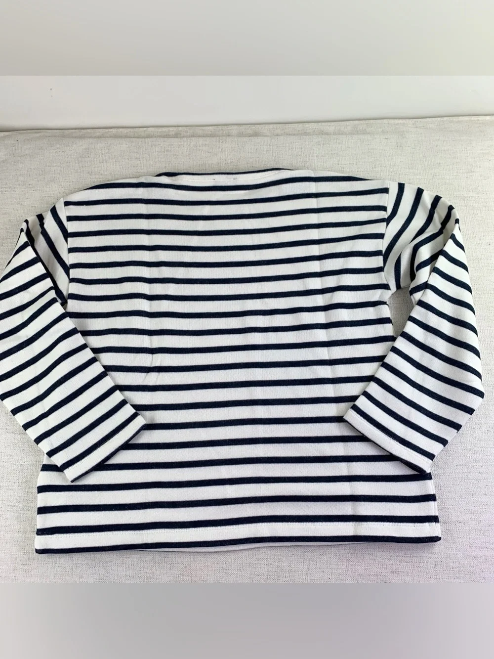 J crew women's S Heritage terry boatneck sweatshirt boat neck alegra stripe navy
